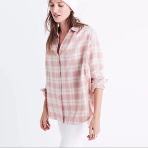 COPY - Madewell Oversized Ex Boyfriend Shirt Plaid Blush